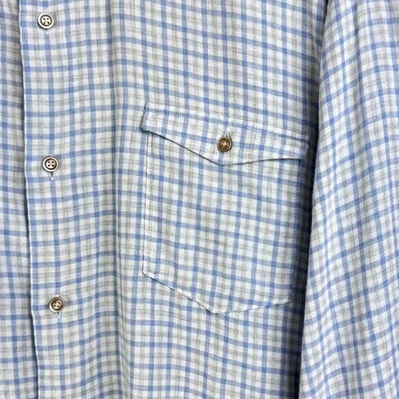 Johnnie-O Blue Gray Plaid Long Sleeve Collar Button Up Lightweight Shirt Pocket - Picture 6 of 8
